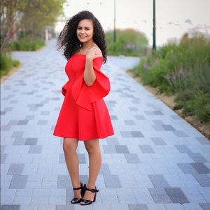 Red shoulder dress